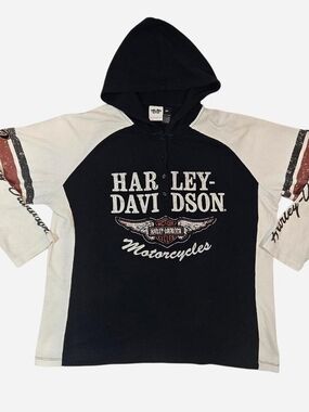 Classic Harley-Davidson Black Hooded Waffel Long Sleeve Top Womens 2W Or 3XL